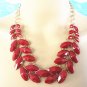 Gold and dark red geometric bib statement short chunky choker necklace