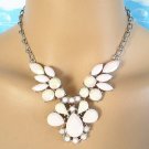 Rhodium and light pale pink geometric stone mixed bib statement short chunky choker necklace