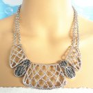Rhodium metal bib statement short chunky choker necklace