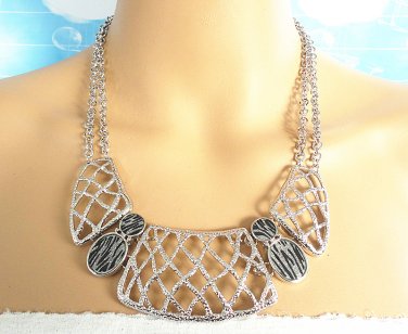 Rhodium metal bib statement short chunky choker necklace