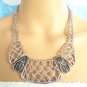 Rhodium metal bib statement short chunky choker necklace