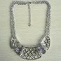 Rhodium metal bib statement short chunky choker necklace