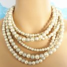 Multi strands cream and light grey faux pearl chunky choker necklace