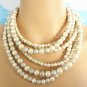Multi strands cream and light grey faux pearl chunky choker necklace