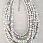 Multi strands cream and light grey faux pearl chunky choker necklace