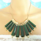 Gold and olive green geometric chunky choker necklace
