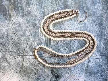Multi strands long pearl and chain necklace, three strands necklace