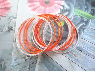 Silver and neon orange wire bangle sets 11pcs