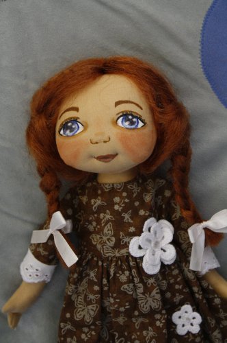 Bigeye Doll with Braids - Brown - 12 Inch (32 cm) - handmade textile doll