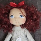 Curly Bigeye Doll with Red Bow - 12 Inch (32 cm) - handmade textile doll