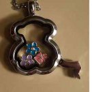 Stainless Steel Silver Bear shaped Floating Charm Glass Locket