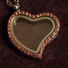 Silver Heart Shaped floating glass locket w/ PINK rhinestones