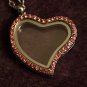 Silver Heart Shaped floating glass locket w/ PINK rhinestones