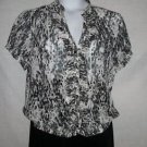 WOMEN'S BLOUSE CAREER SHORT SLEEVE BUTTON FRONT  B&W L