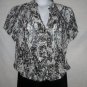 WOMEN'S BLOUSE CAREER SHORT SLEEVE BUTTON FRONT  B&W L