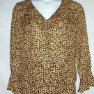 PLUS SIZE BLOUSE  I.NC.  LONG SLEEVE LEOPARD PRINT RUFFLED COLLAR SILK 14W