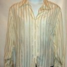 PLUS SIZE BLOUSE CAREER JONES NEW YORK BEIGE BUTTON FRONT STRIPED 100% SILK 24W