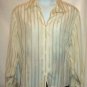 PLUS SIZE BLOUSE CAREER JONES NEW YORK BEIGE BUTTON FRONT STRIPED 100% SILK 24W