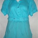 PLUS SIZE BLOUSE EYESHADOW SHORT SLEEVE TEAL BUTTON FRONT 3X