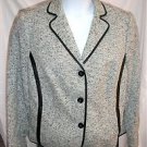 PLUS SIZE JACKET JONES NEW YORK CAREER BUTTON FRONT LEATHER LIKE TRIM B&W 18WP