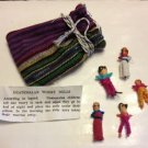 Set of 5 Small Handmade Guatemalan Worry Dolls w Story & Striped Drawstring Bag