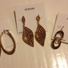 Lot 3 ALFANI Gold Tone Hoop Drop Earrings - Wear Gift RESELL - Oval Leaf Link NR