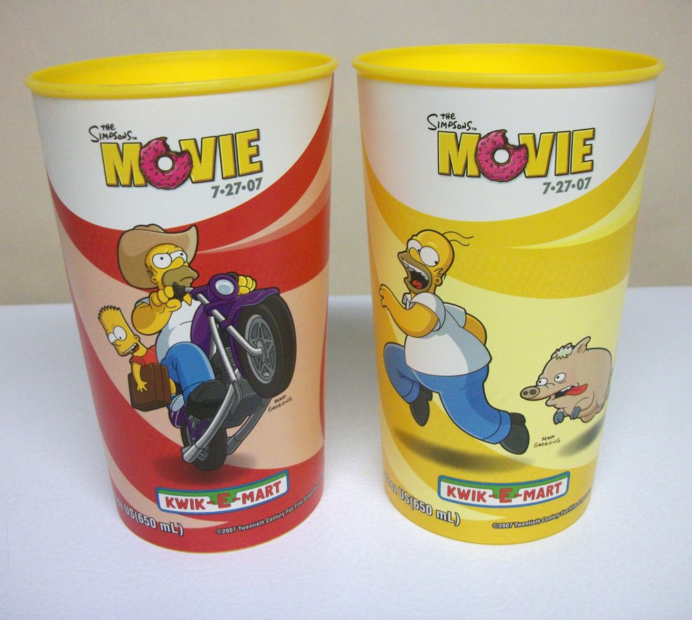 Simpsons Movie lot of 2 Squishee cups 7 eleven Slurpee homer bart ...