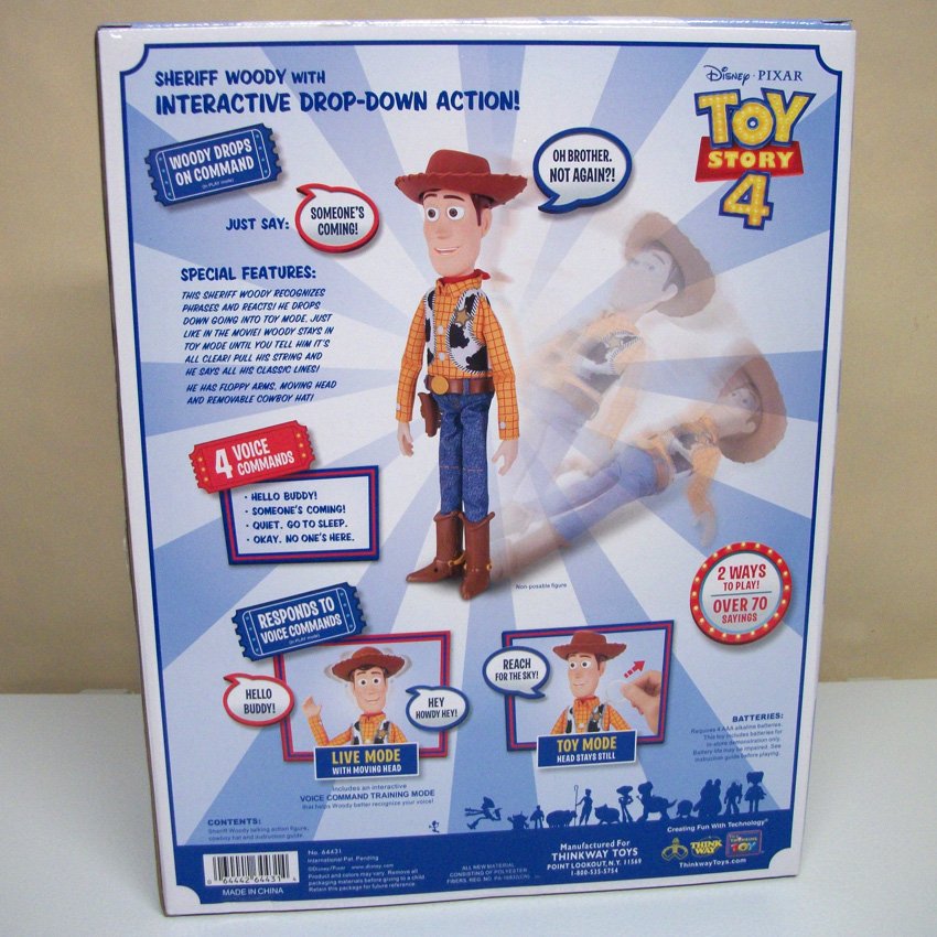 Drop Down action Sheriff Woody Toy Story 4 interactive voice command doll Disney Pixar Think Way