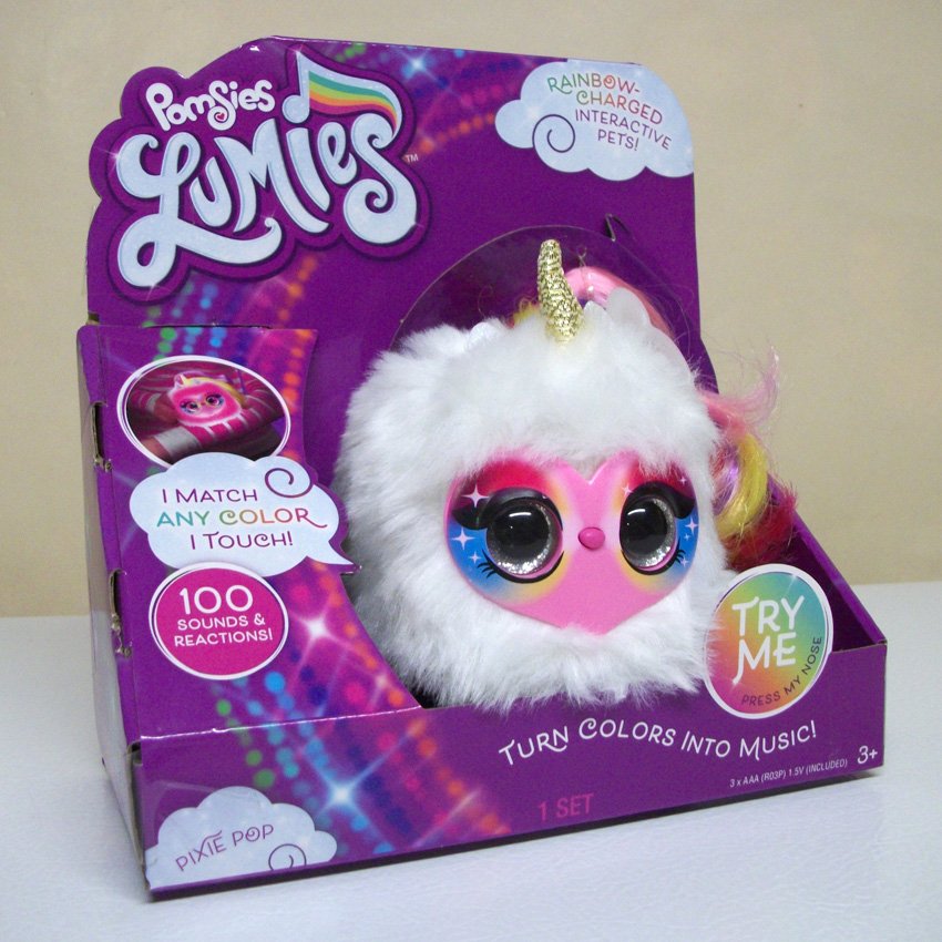 Pixie Pop Pomsies Lumies plush pet furry rainbow colors interactive
