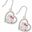 Hello Kitty Sterling Silver Drop Earrings Heart With Rhinestones Hello Kitty Sterling Silver Drop Earrings Heart With Rhinestones