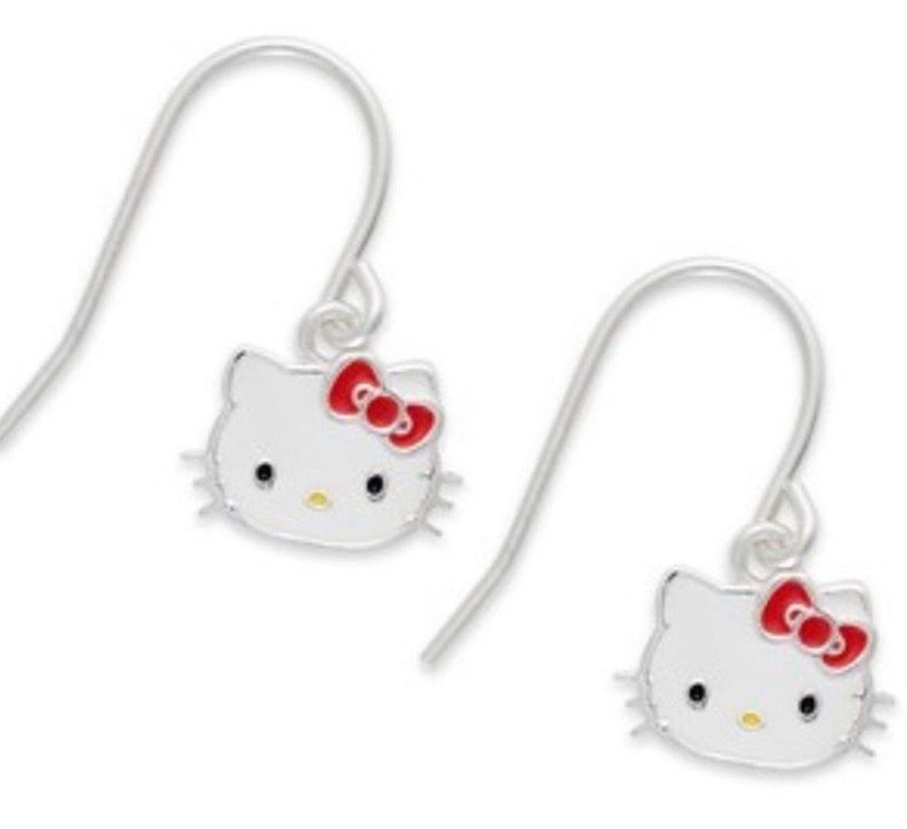 Hello Kitty Sterling Silver Enamel Drop Earrings With Bow