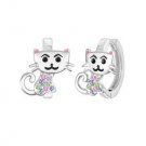 Chanteur Pink Crystal & Silvertone Cat Huggie Earrings