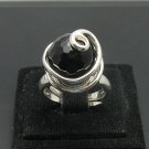 STYLISH EXTRAVAGANT STERLING SILVER RING SOLID 925 BLACK ONYX ADJUSTABLE SIZE