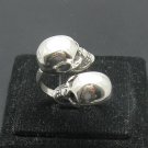 STERLING SILVER RING SOLID 925 TWO SKULL NEW BIKER ADJUSTABLE SIZE