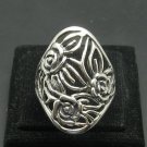 STYLISH STERLING SILVER RING SOLID 925 FLOWER OXIDIZED NEW SIZE H - T