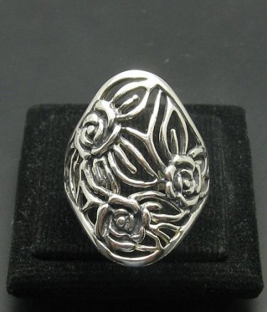 STYLISH STERLING SILVER RING SOLID 925 FLOWER OXIDIZED NEW SIZE H - T
