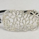 STERLING SILVER BRACELET FLOWER 925 NATURAL LEATHER