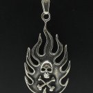 STERLING SILVER PENDANT SKULL CROSSBONE FLAME SOLID 925