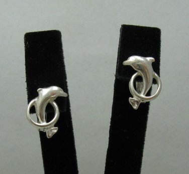 STYLISH STERLING SILVER EARRINGS DOLPHIN SOLID 925 NEW FRENCH CLIP