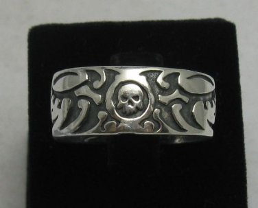 STERLING SILVER RING BAND SKULL BIKER 925 SIZE L - Z++