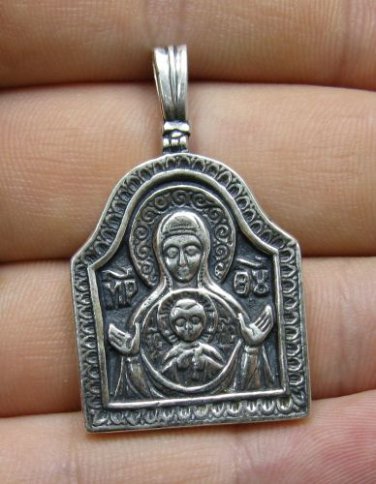 STERLING SILVER RELIGIOUS PENDANT SOLID 925 ORTHODOX MOTHER OF GOD NEW