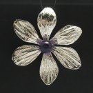 STERLING SILVER PENDANT FLOWER BIG NATURAL AMETHYST NEW PE000302AM SOLID EMPRESS