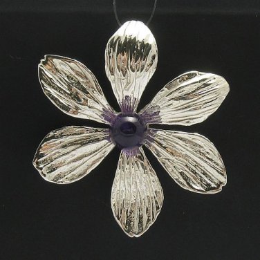 STERLING SILVER PENDANT FLOWER BIG NATURAL AMETHYST NEW PE000302AM SOLID EMPRESS