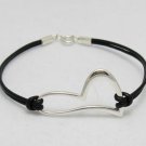 STERLING SILVER BRACELET 925 HEART NATURAL LEATHER