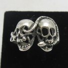 STERLING SILVER RING SKULL SNAKE BIKER 925 SIZE H - V