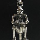 STERLING SILVER PENDANT SOLID 925 SKELETON ON TOILET NEW 3D FUNNY CHARM