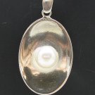 STERLING SILVER PENDANT ELLIPSE PEARL SOLID 925 NEW