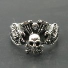 STERLING SILVER RING SKULL EAGLE BIKER 925 SIZE J - Z++