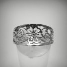 STERLING SILVER RING SOLID 925 FLOWER FILIGREE BAND NEW SIZE G - V