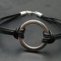 STERLING SILVER BRACELET CIRCLE NATURAL LEATHER 925 NEW B000125 EMPRESS